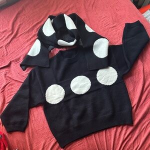 Black and White Polka Dot Sweater and Scarf Set